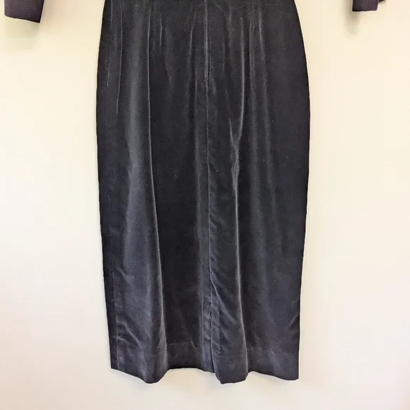 Vintage‎ Black Velvet Cocktail Mid-length Dress Empire Waist Wiggle - Picture 10 of 13